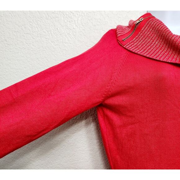No Boundaries Red Silver Cowl Neck With Zippers Sweater Dress XL 15 17 Juniors - Picture 3 of 6